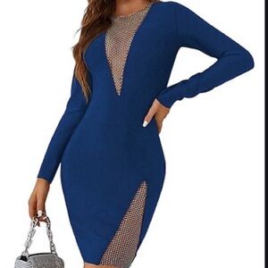 Chic Long Sleeve Royal Blue Dress